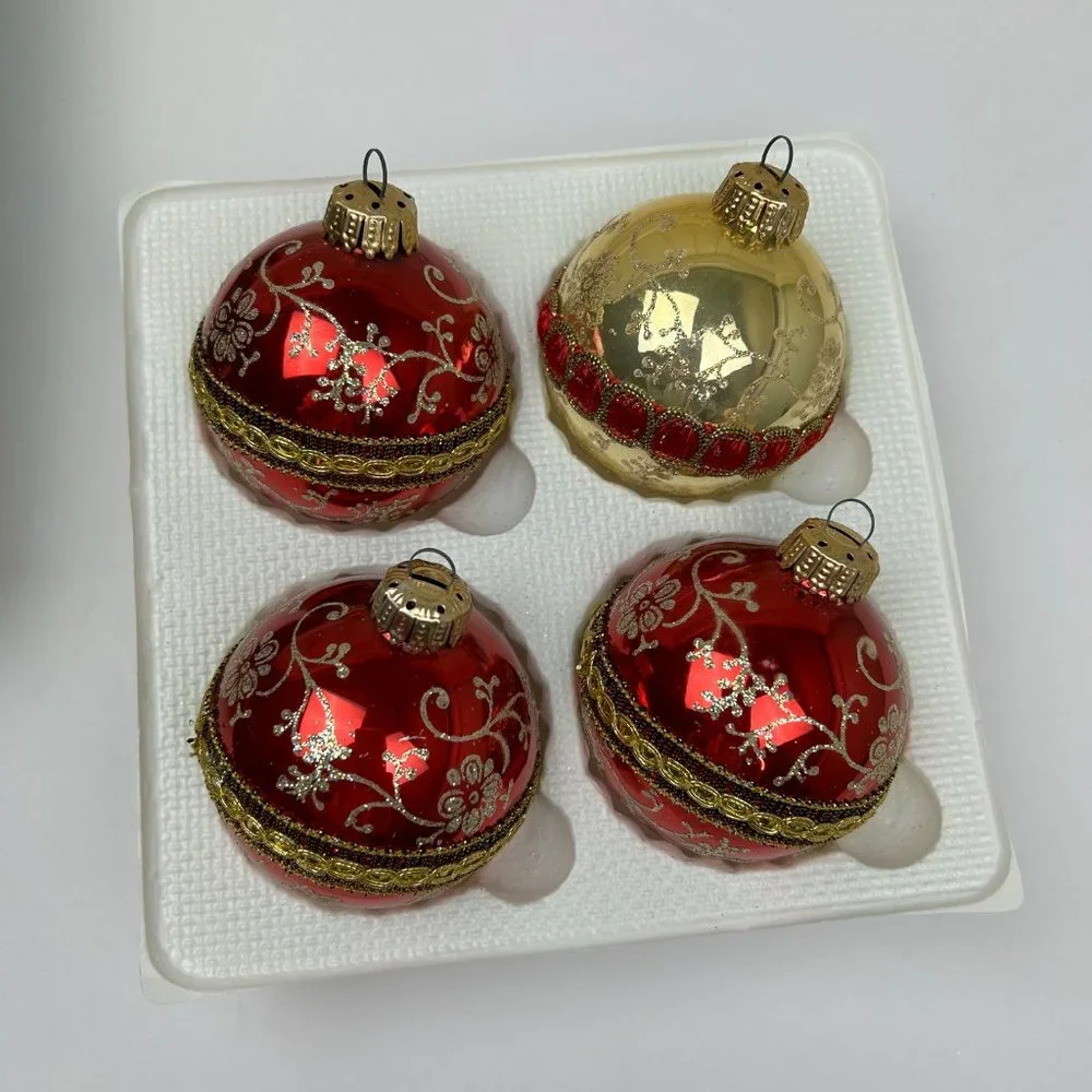 Vintage Christmas by Krebs 4 Glass Christmas Tree Ornaments -Collectible Sparkly